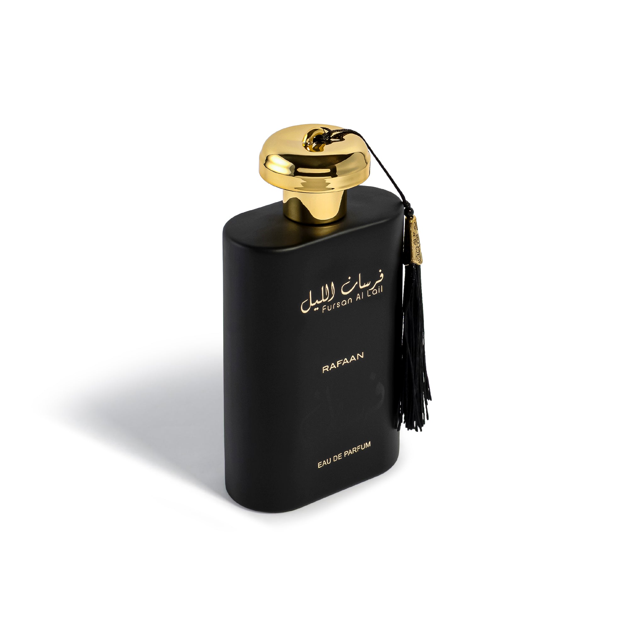 fursan al lail perfume bottle with gold cap on a white background