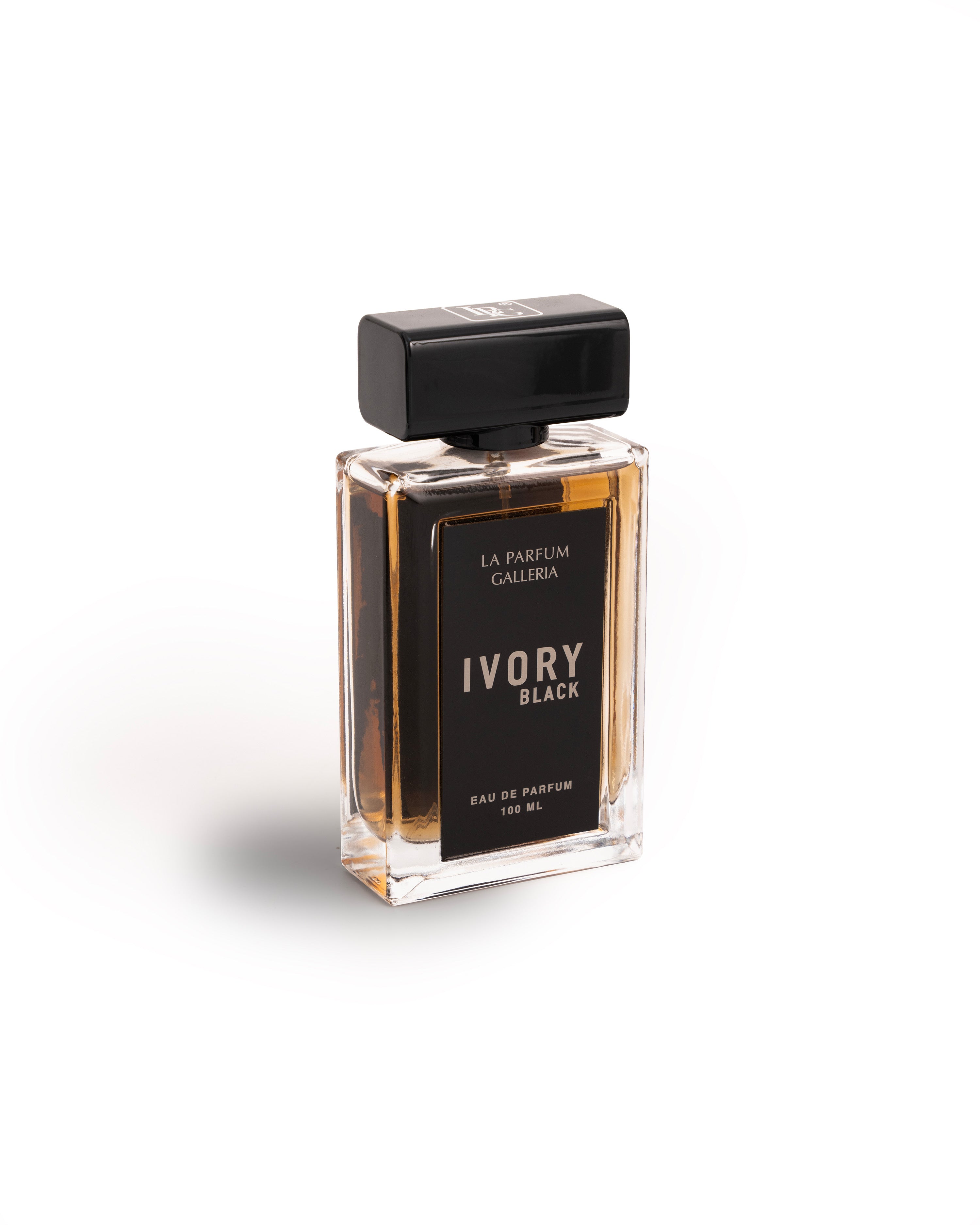 Ivory Black Perfume Bottle slightly tilted By La Parfum Galleria