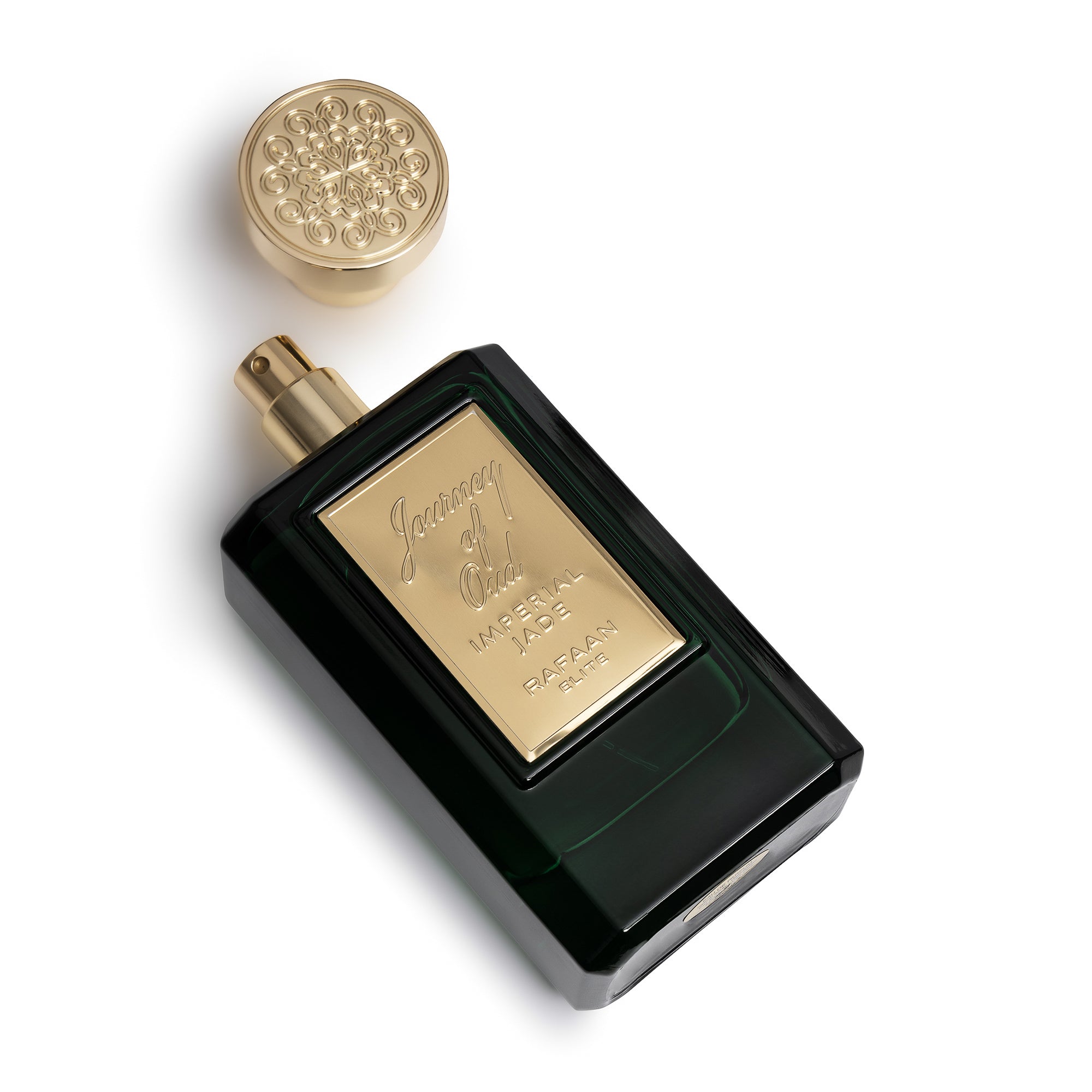 Journey of Oud Imperial Jade Perfume Bottle With Cap Off By La Parfum Galleria