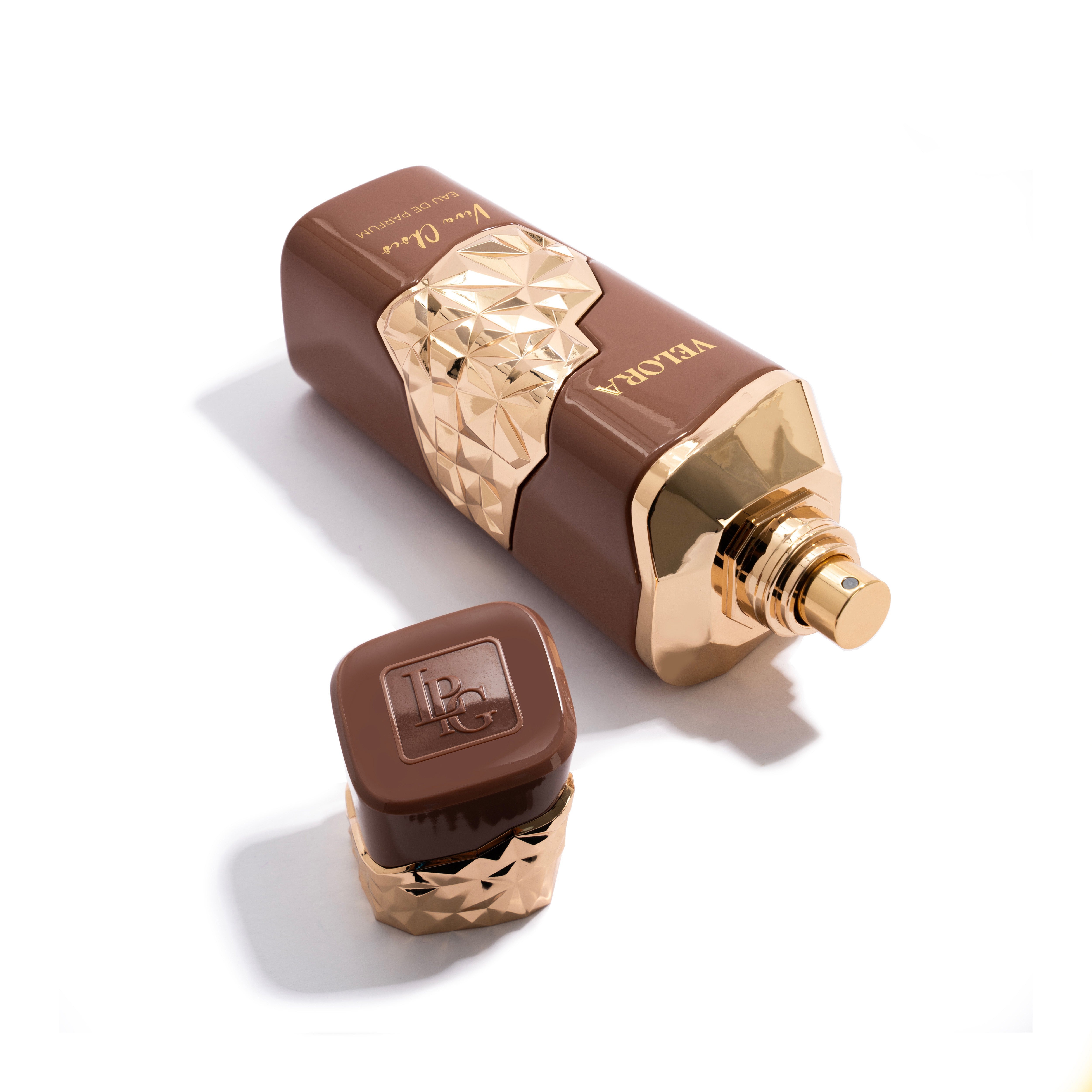 Velora Viva Choco Perfume Bottle  With Cap Off By La Parfum Galleria